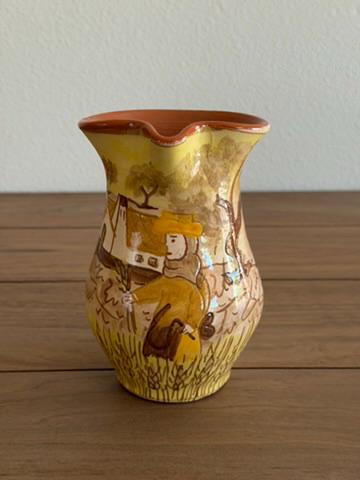 Hand-Painted Portuguese Ceramic Pitcher Vase