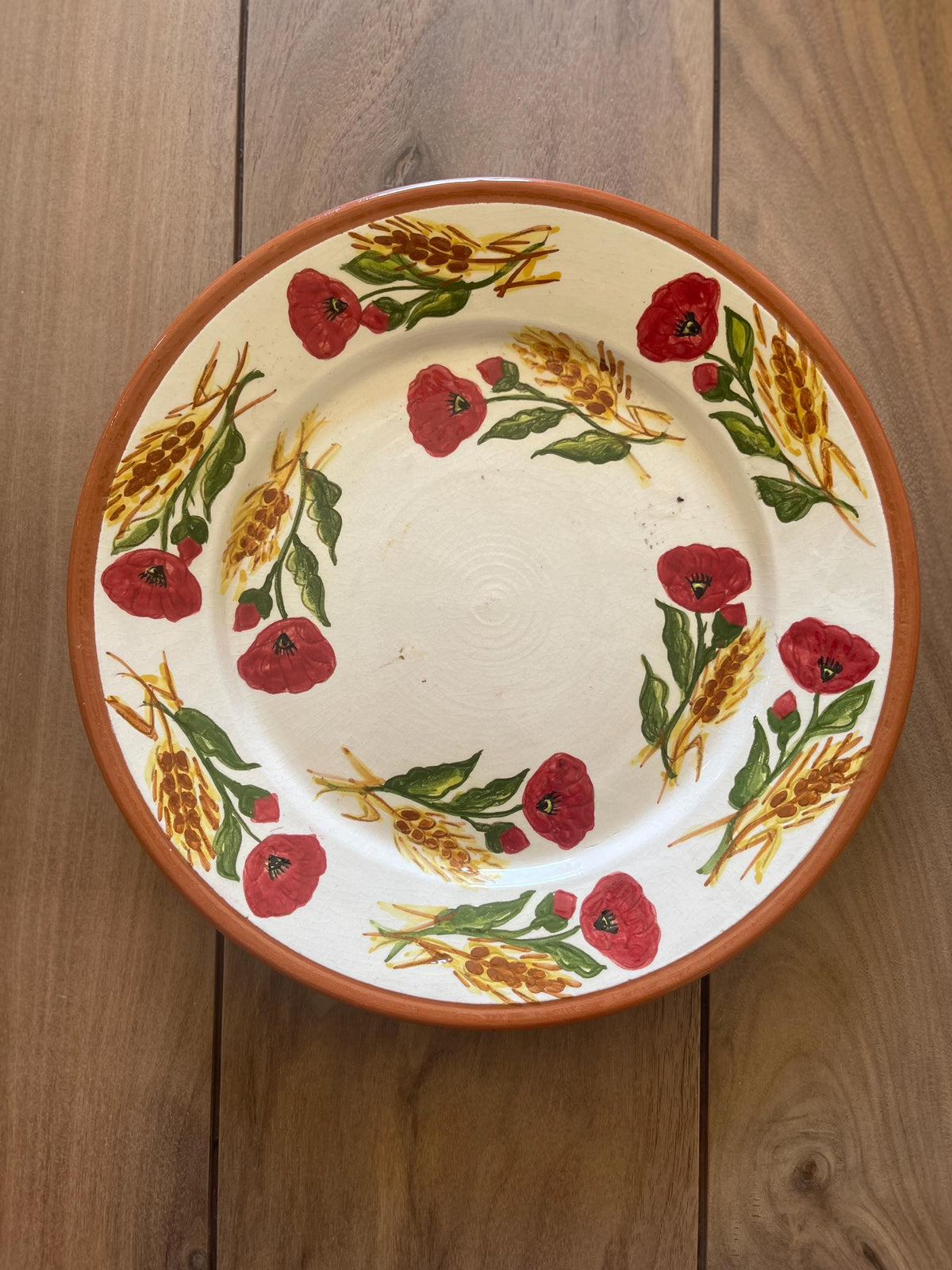 Hand-Painted Ceramic Plate: Poppy Wheat Design, Portuguese Wall Decor