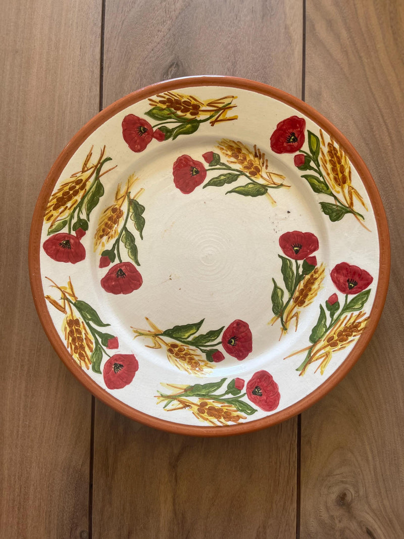 Hand-Painted Ceramic Plate: Poppy Wheat Design, Portuguese Wall Decor