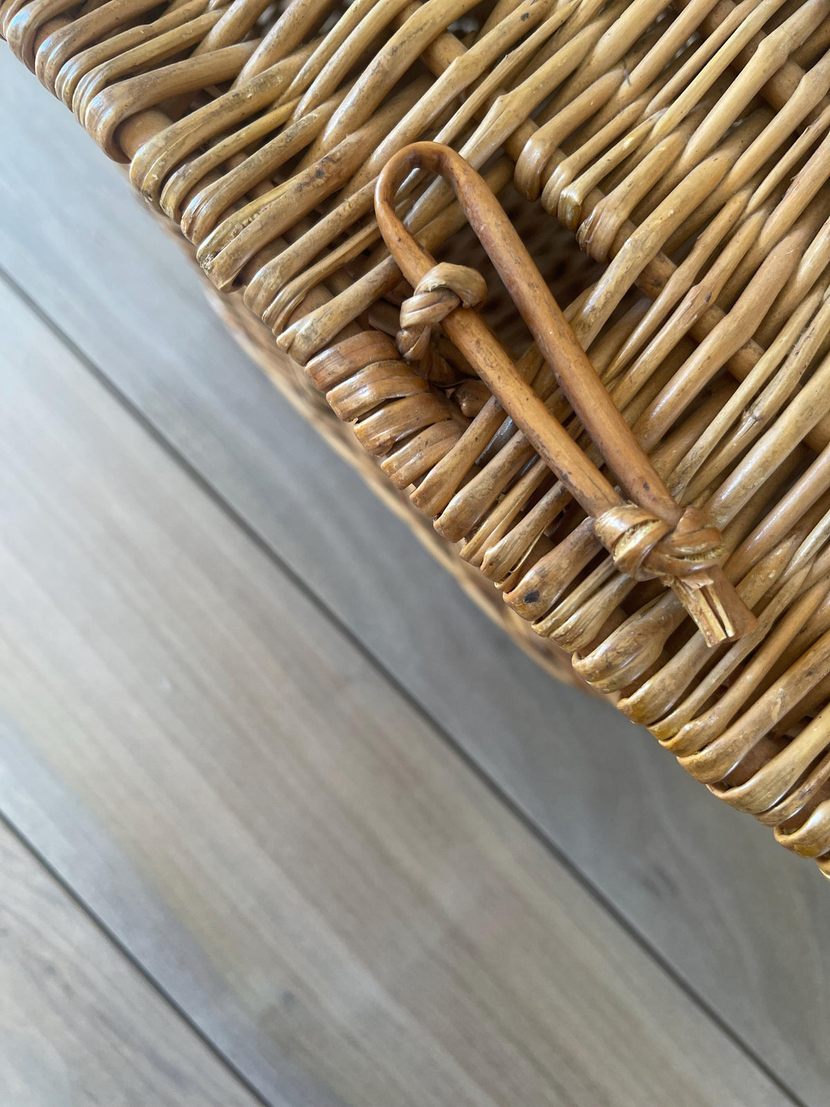 Vintage Portuguese Wicker Picnic Basket with Lid