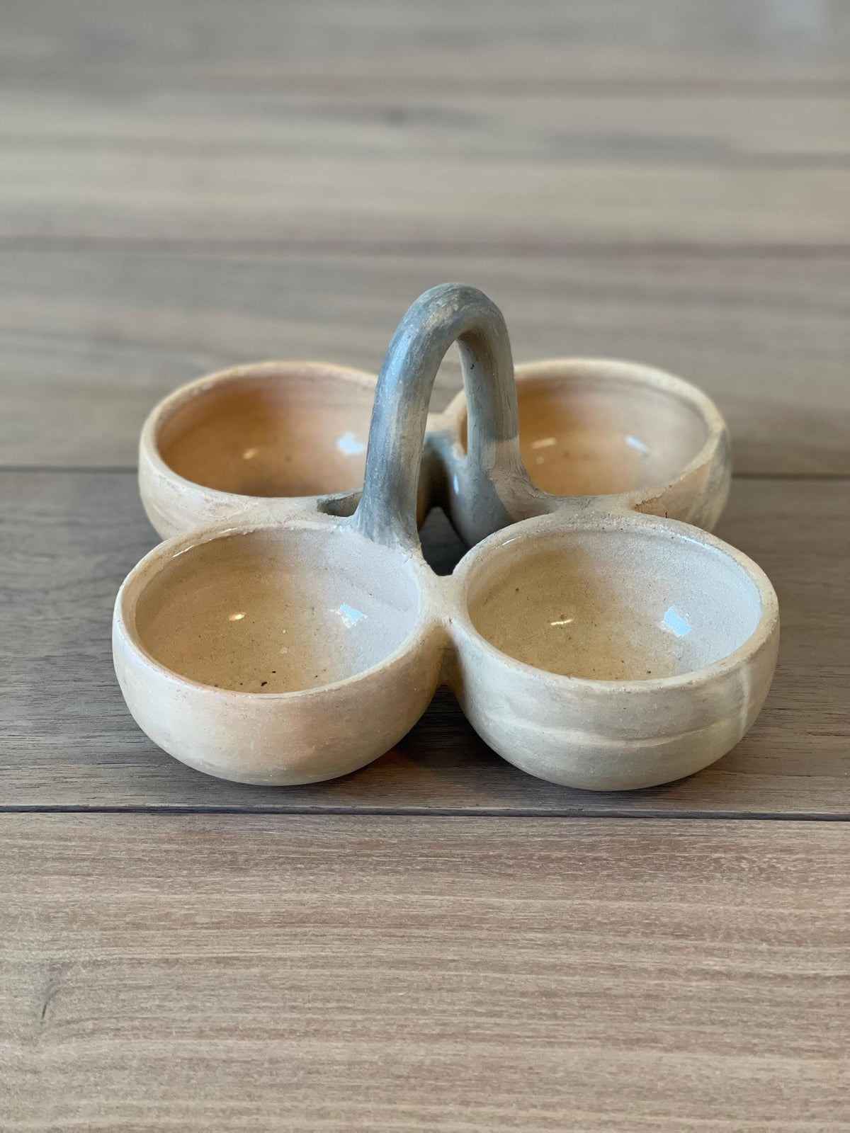 Handmade Ceramic Spice Server / 4 Bowl Condiment Dish with Handle