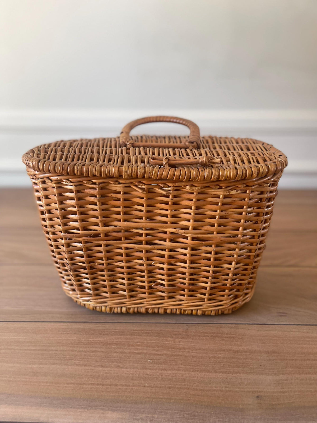 Vintage Portuguese Wicker Picnic Basket with Lid