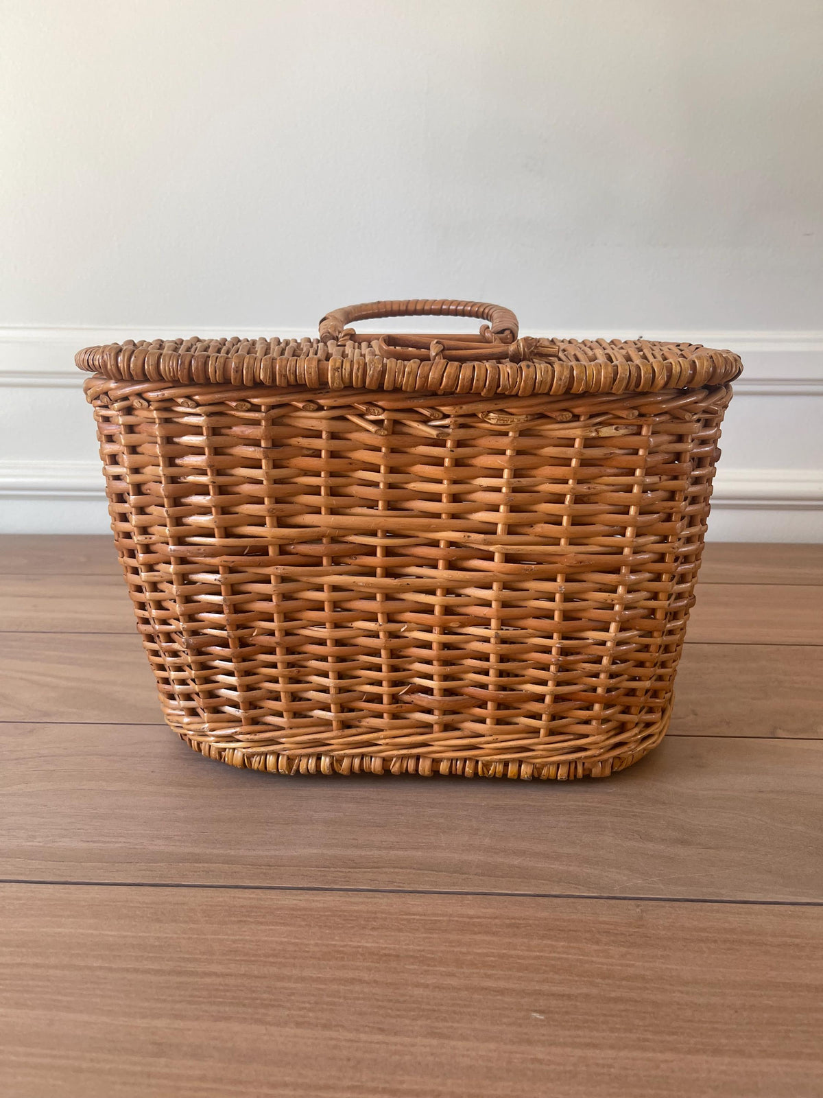 Vintage Portuguese Wicker Picnic Basket with Lid