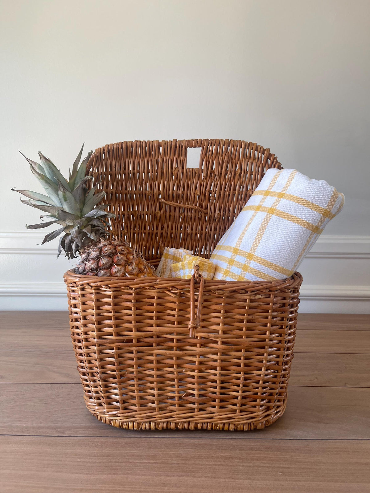 Vintage Portuguese Wicker Picnic Basket with Lid