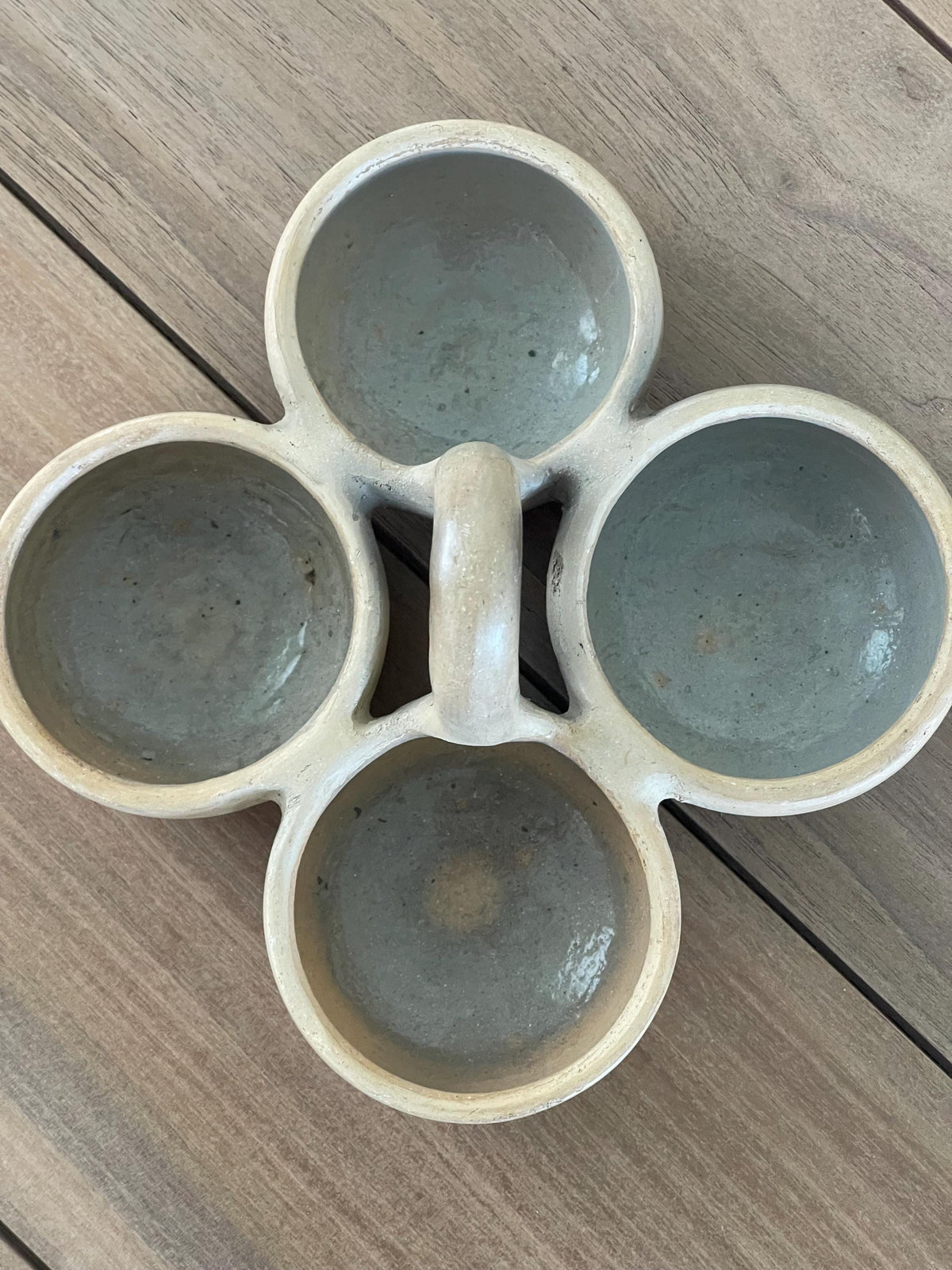 Handmade Ceramic Spice Server / 4 Bowl Condiment Dish with Handle