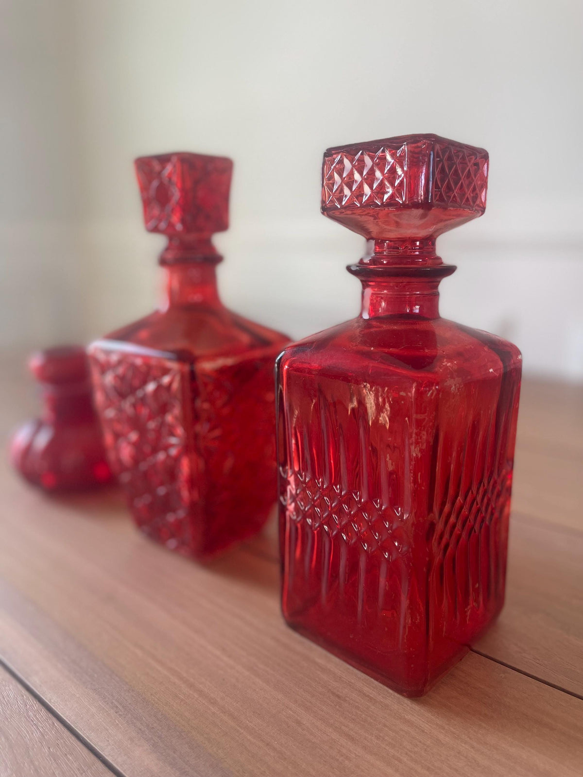 Vintage Ruby Glass Decanters