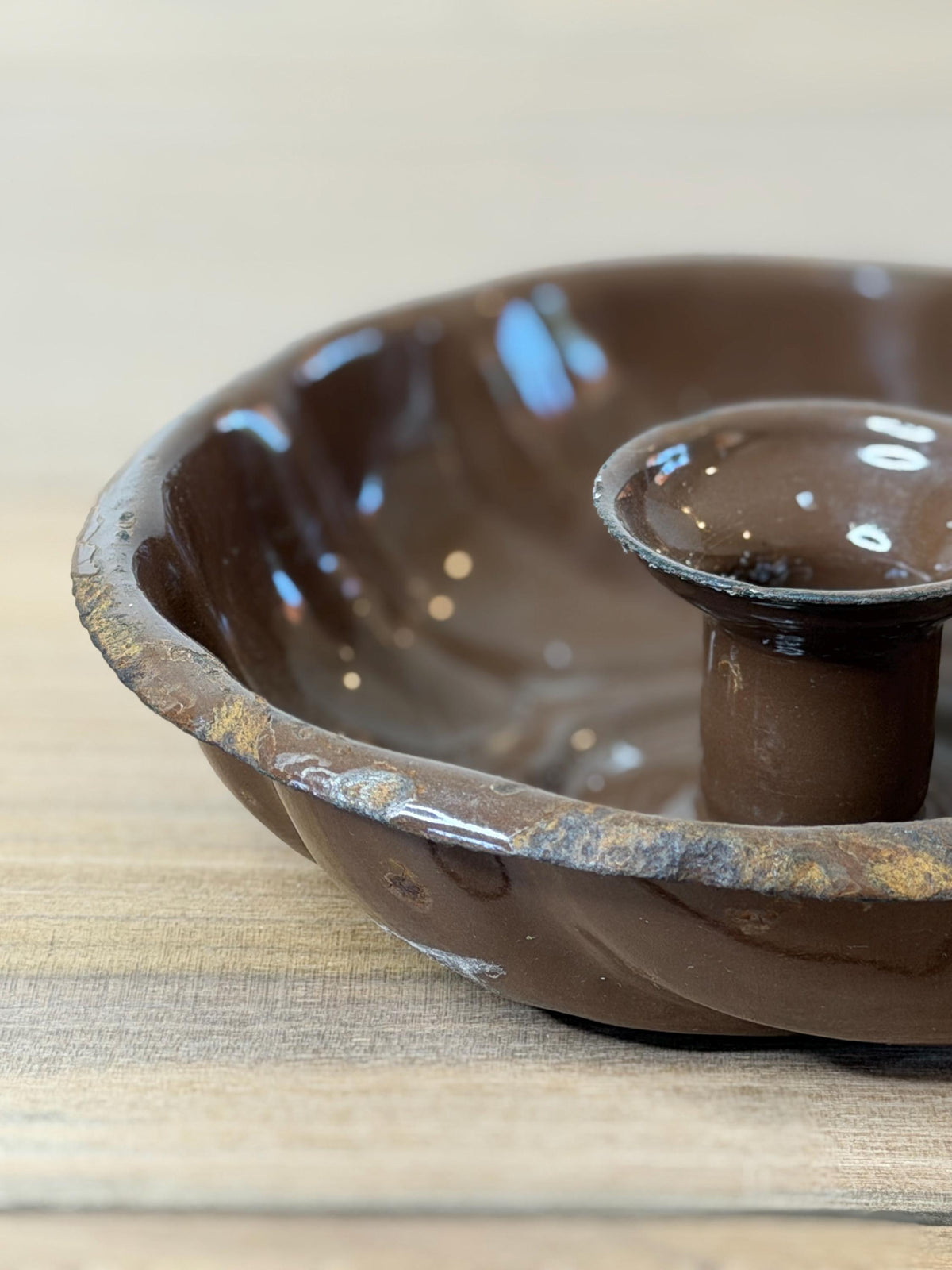 Vintage Brown Enamel Chamberstick