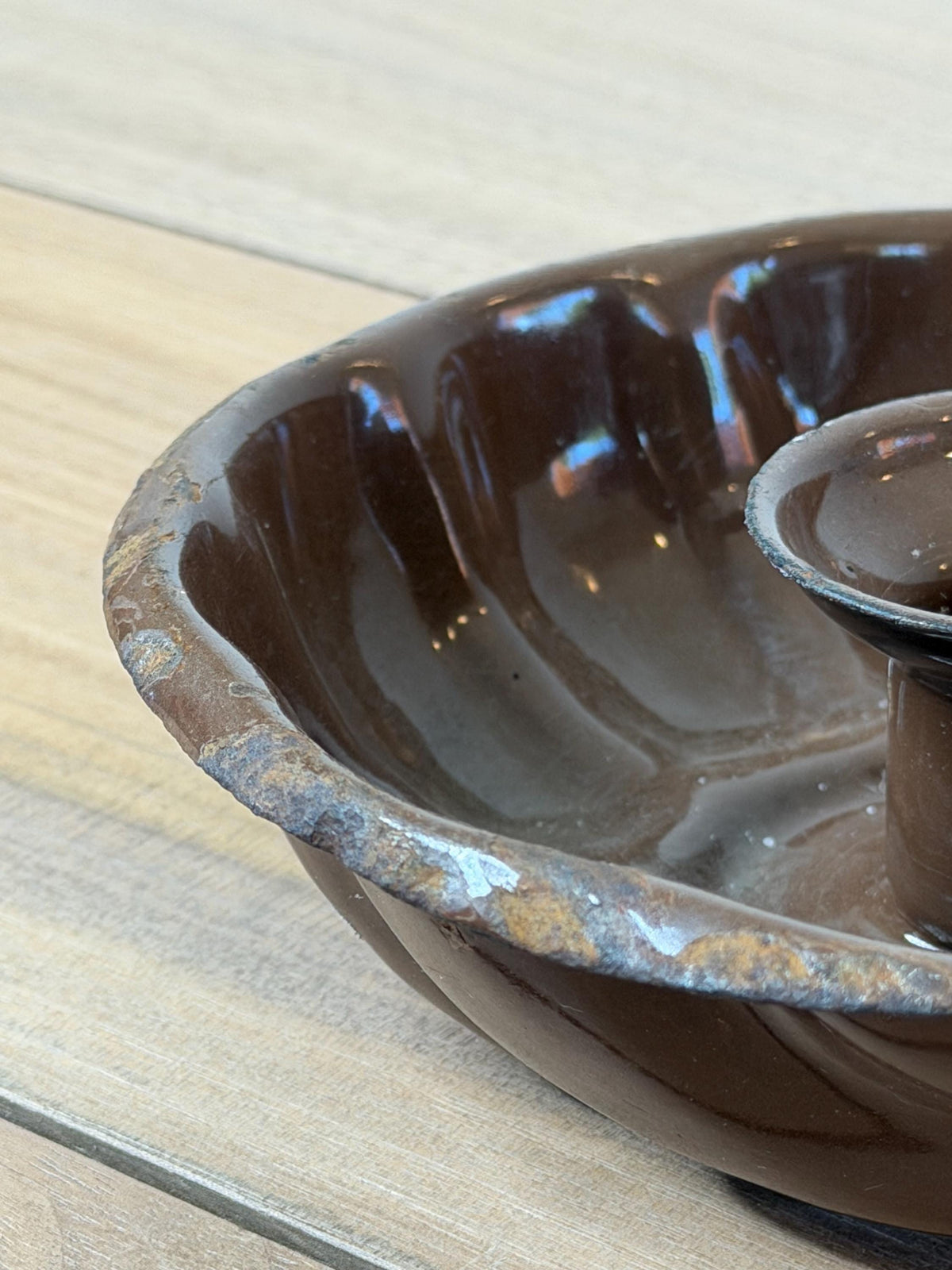 Vintage Brown Enamel Chamberstick