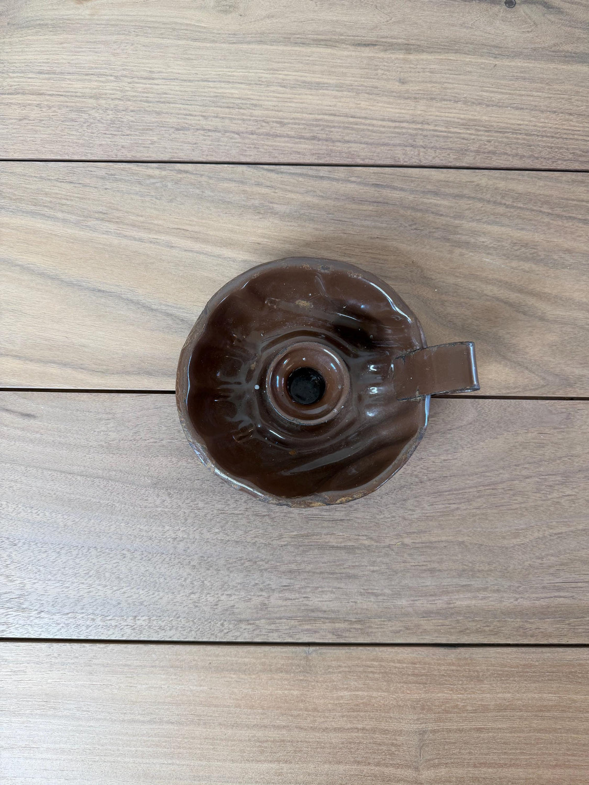 Vintage Brown Enamel Chamberstick