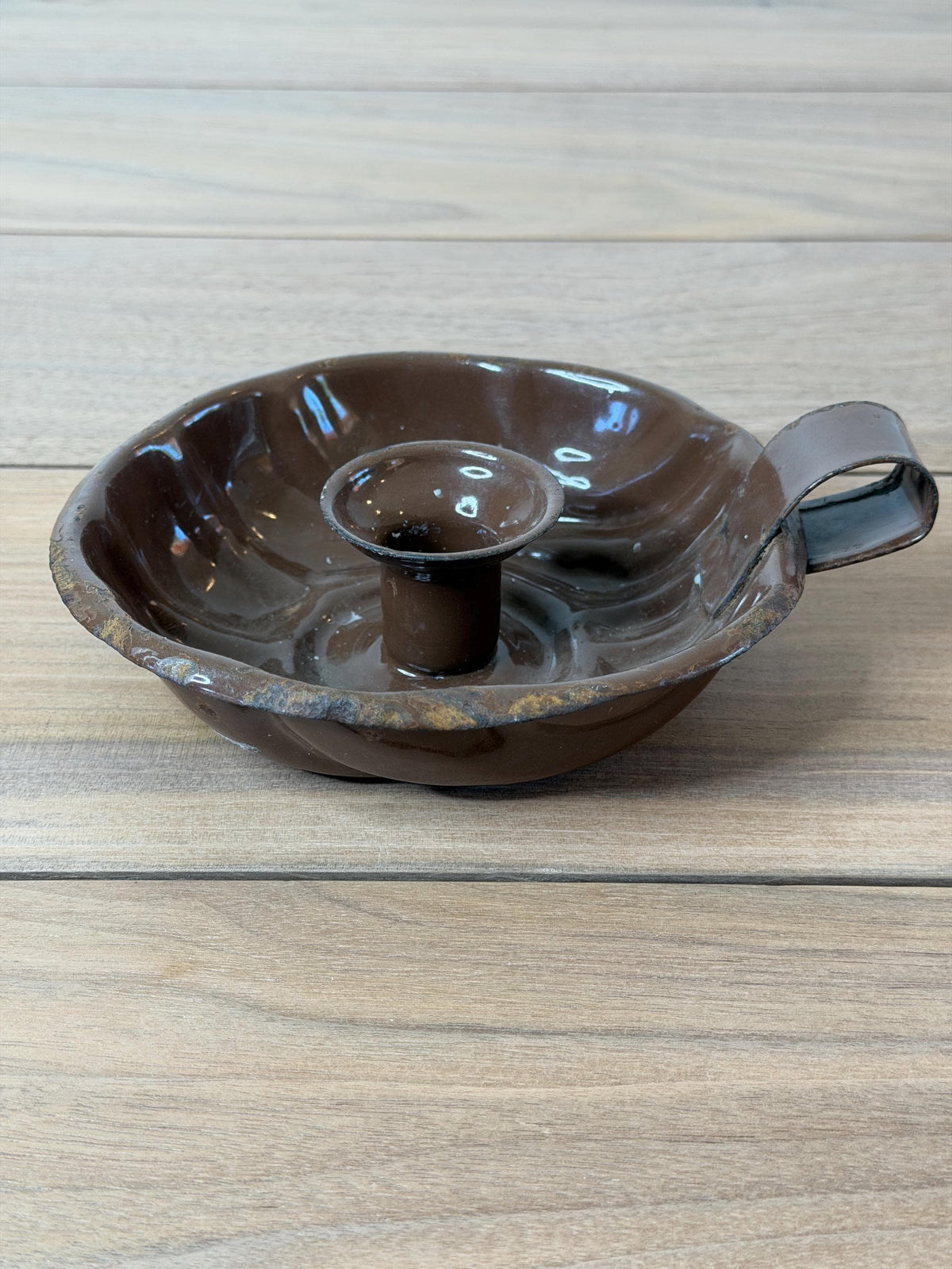 Vintage Brown Enamel Chamberstick