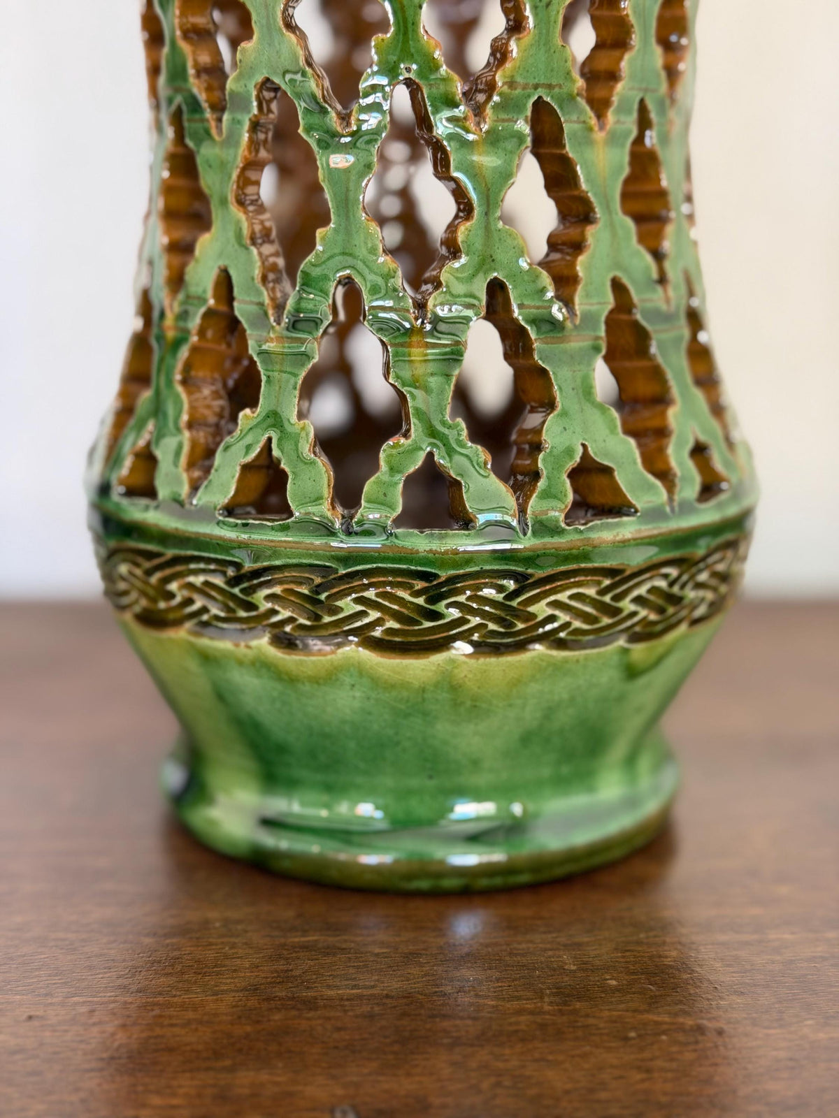 Vintage Spanish Pierced Ceramic Lantern Vase