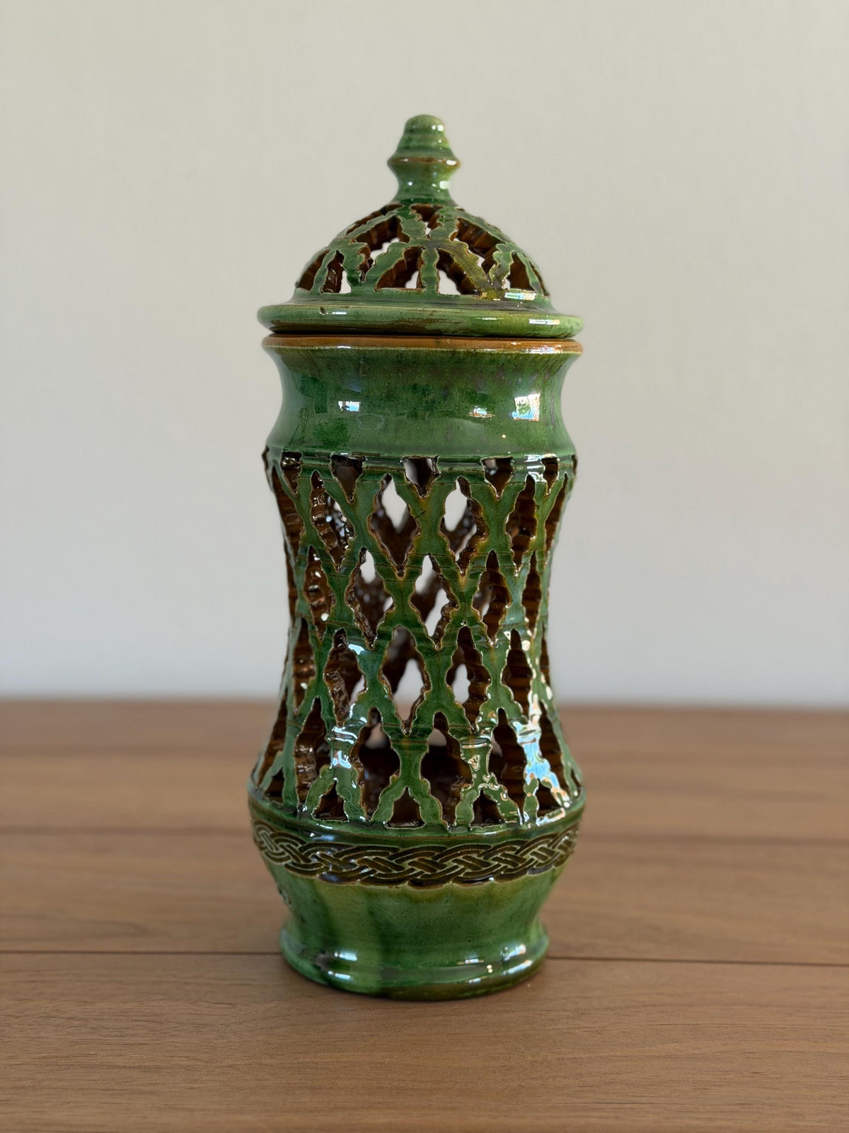 Vintage Spanish Pierced Ceramic Lantern Vase