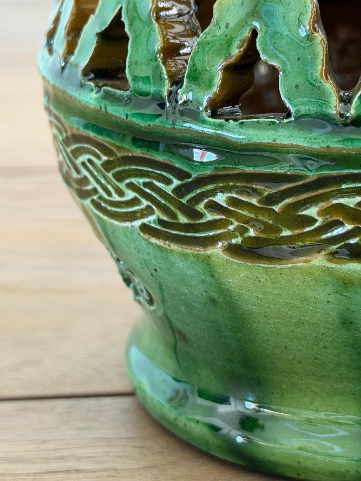 Vintage Spanish Pierced Ceramic Lantern Vase