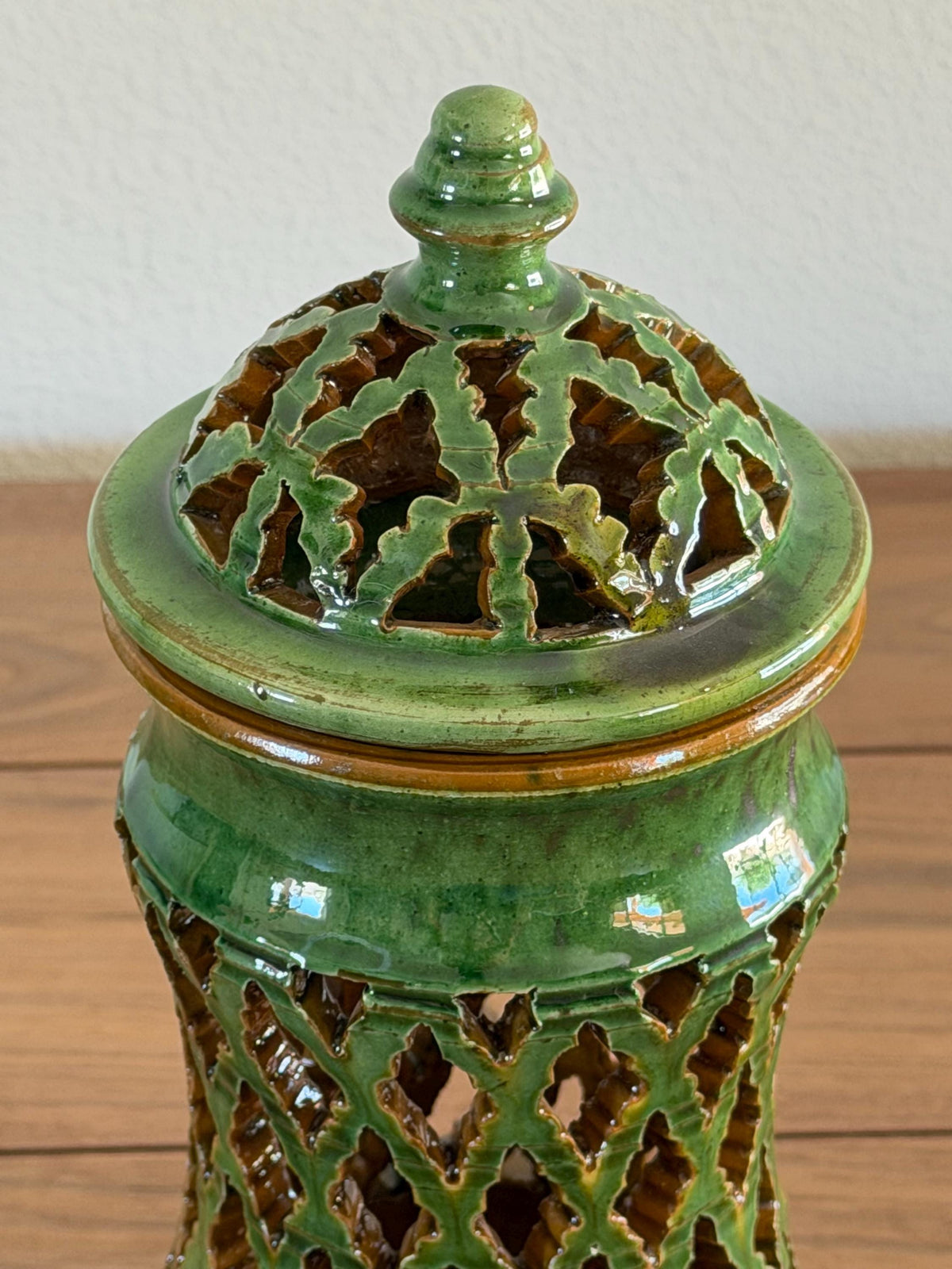 Vintage Spanish Pierced Ceramic Lantern Vase