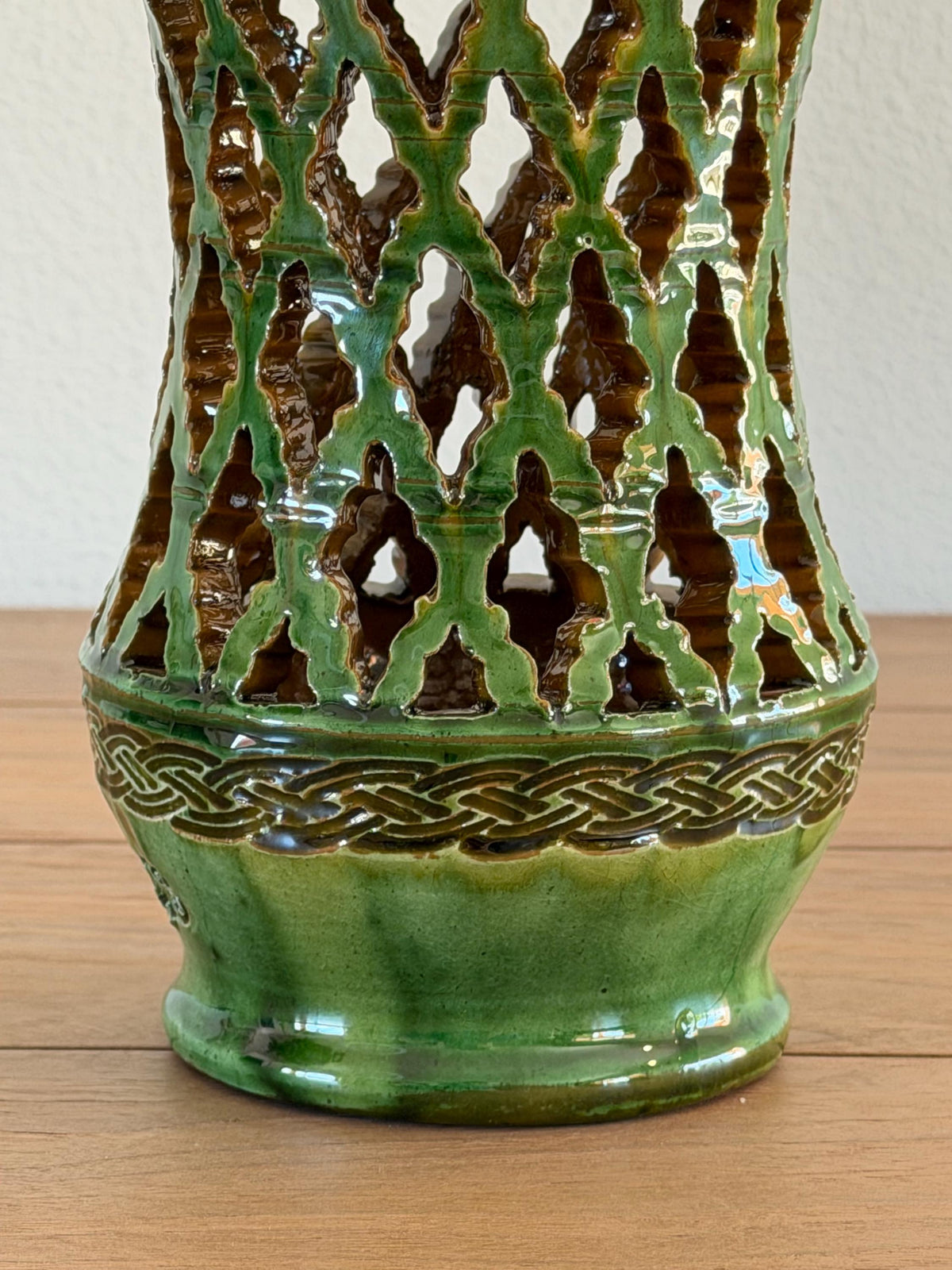 Vintage Spanish Pierced Ceramic Lantern Vase