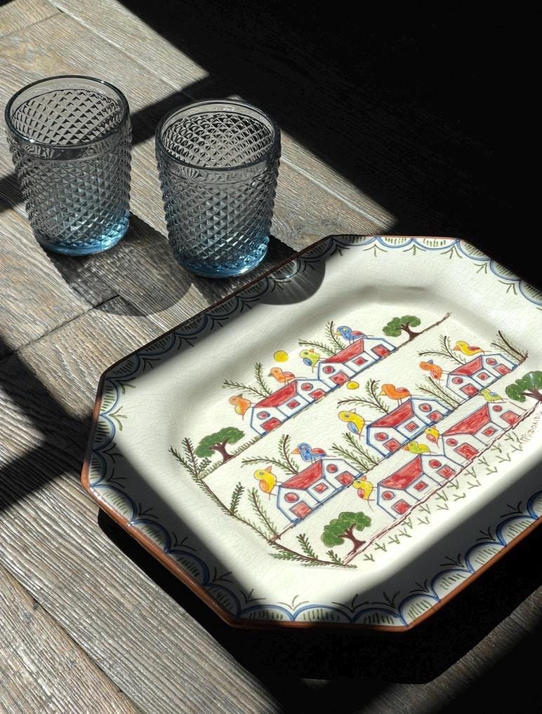 Hand-Painted Portuguese Ceramic Serving Tray