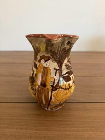 Hand-Painted Portuguese Ceramic Pitcher Vase