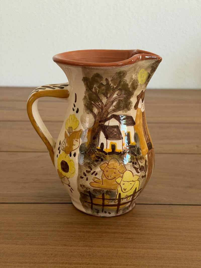 Hand-Painted Portuguese Ceramic Pitcher Vase
