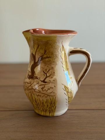 Hand-Painted Portuguese Ceramic Pitcher Vase
