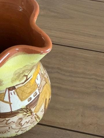 Hand-Painted Portuguese Ceramic Pitcher Vase