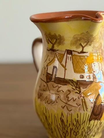 Hand-Painted Portuguese Ceramic Pitcher Vase