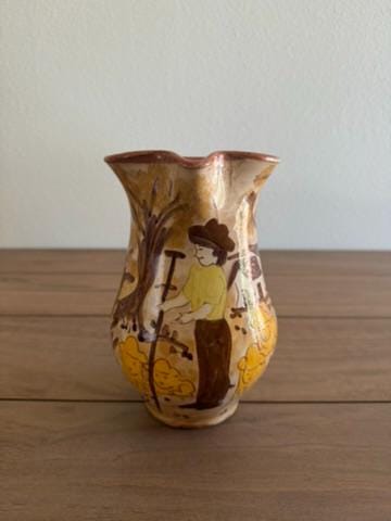 Hand-Painted Portuguese Ceramic Pitcher Vase