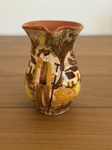 Hand-Painted Portuguese Ceramic Pitcher Vase
