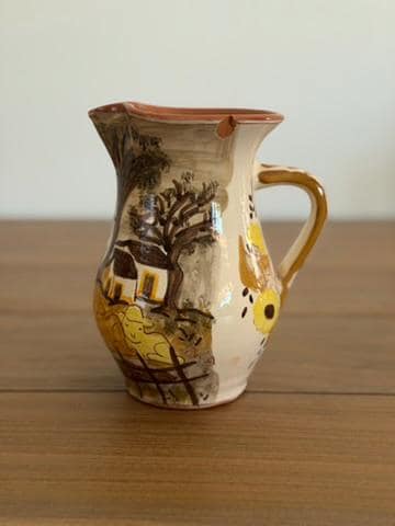 Hand-Painted Portuguese Ceramic Pitcher Vase
