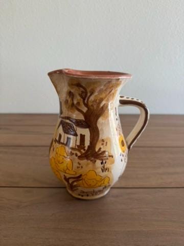 Hand-Painted Portuguese Ceramic Pitcher Vase