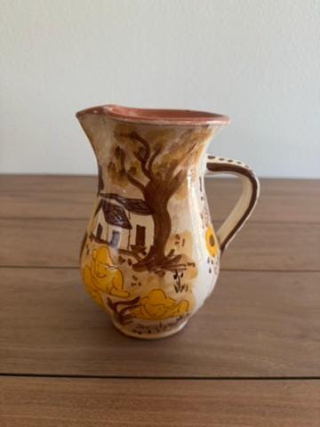 Hand-Painted Portuguese Ceramic Pitcher Vase