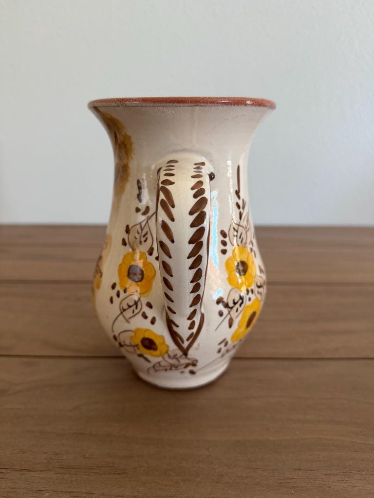 Hand-Painted Portuguese Ceramic Pitcher Vase