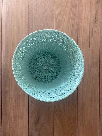 Vintage Seafoam Wicker Wastebasket